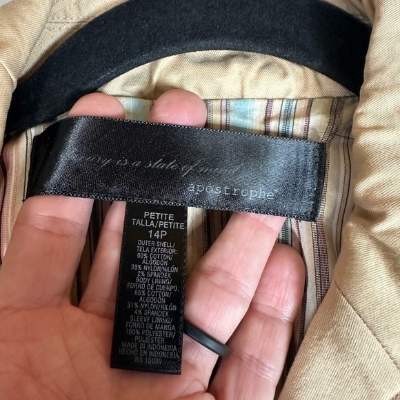 Apostrophe Waist length crop style Trench blazer Jacket Sz 14 petite - Picture 3 of 5